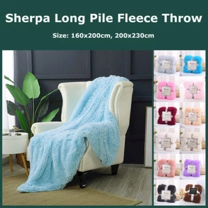 Long Pile Plush Sherpa Throw Blanket Super Soft Faux Fur Warm Shaggy Reversible - Picture 1 of 58