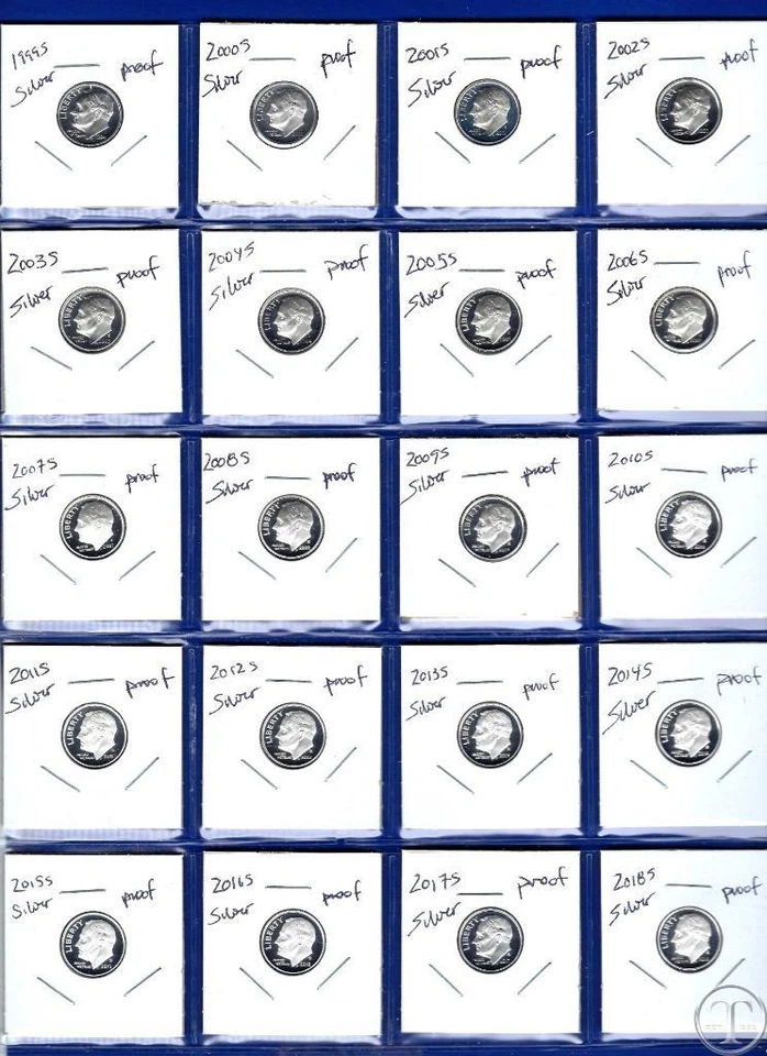 Juego de monedas de diez centavos Roosevelt 1999-2018 S Silver Proof - 20 monedas de diez centavos - 1999 a 2018  Foto 1 de 1