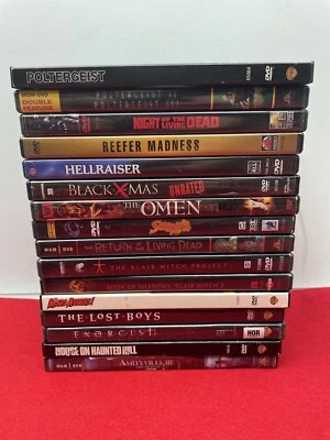 HALLOWEEN HORROR DVD LOT - HELLRAISER LIVING DEAD LOST BOYS POLTERGEIST OMEN - Image 1 of 4