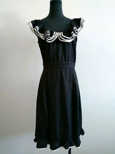 Hi there karen walker retro Black Ruffles white trim Fit Flare Dress S AU 8 - Picture 1 of 8
