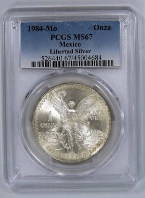 1984 MO Silver 1 OZ .999 Mexico Libertad Onza WINGED ANGEL PCG MS 67 Coin - Image 1 of 2
