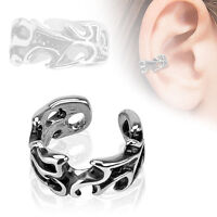 Brass Rhodium Plated Ear Cuff with Curved Swells and Centre CZ Gem