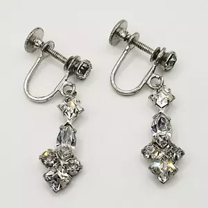 Art Deco Design funkelnde Strass Ohrhänger Schraub Ohrringe Vintage 40er 50er - Bild 1 von 24