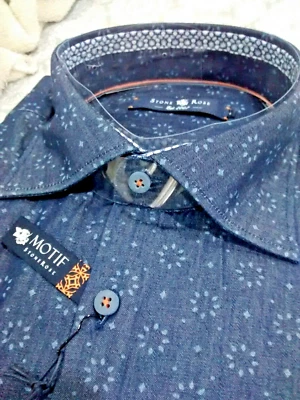 NWT Stone Rose men's size 4(Large)Short sleeve button down Knit Shirt Abstract a - Image 1 of 4