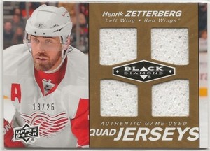 2010-11 Black Diamond Jerseys Quad Gold #QJHZ Henrik Zetterberg 18/25 Red Wings