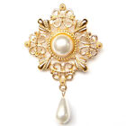 Brooch Gold Hollow Lace Teardrop Pearl Victorian Vintage Retro Elegant Suit Pin