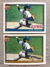 (2) 1991 Topps KEITH COMSTOCK "Team Name" Error & Corrected Baseball Cards #337