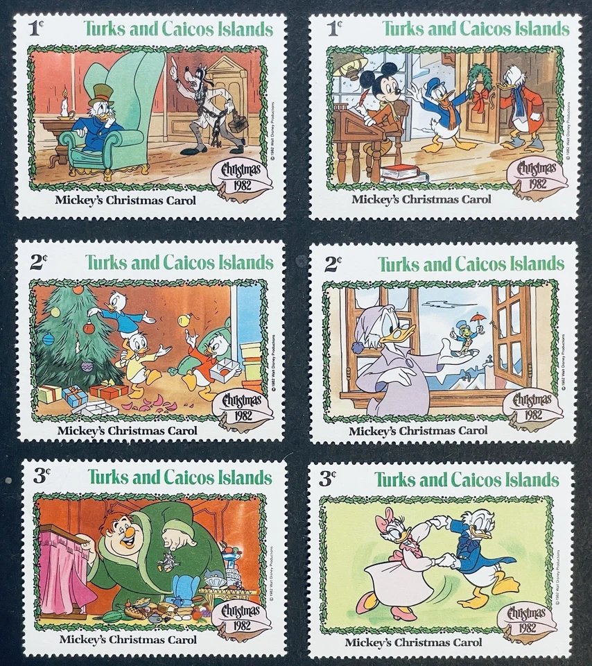 JUEGO CORTO SELLOS VILLANCICOS DE NAVIDAD DE TURCOS Y CAICOS DISNEY MICKEY 1982 MNH DICKENS Foto 1 de 1
