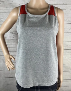 Marsh Landing Racerback Tank Top Medium Gray Red Mesh Back Built in Bra Athletic - Picture 1 of 12