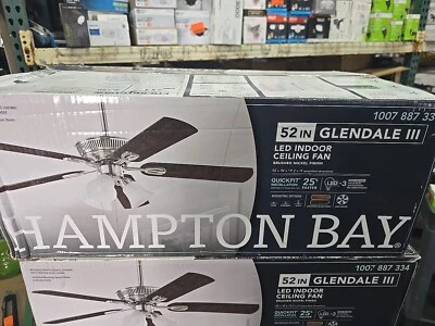Hampton Bay Glendale III 52 in. LED Indoor Brushed Nickel Ceiling Fan with Light