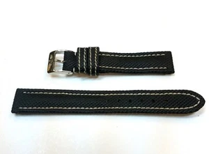 15mm Black Neo Breitling Band with White Stitching and Breitling Buckle  - Picture 1 of 2