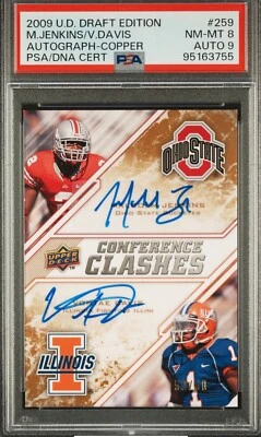 2009 Upper Deck — Malcolm Jenkins / Vontae Davis — ROOKIE — PSA 8, Auto 9 (#/50) - Image 1 of 3