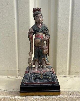 Antique Chinese Painted and Carved Wood Figure - Image 1 of 4
