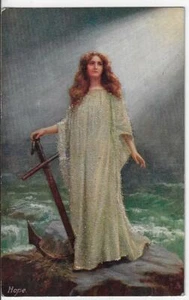 1909Tuck #E1306 Oilette Hope Happy Easter Postcard Woman w/ Anchor - Picture 1 of 2
