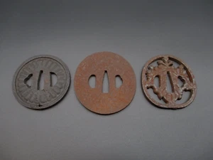 Japanische TSUBA Antik SAMURAI Schwert Teile Schutz Echt KATANA 3 Stück - Bild 1 von 15