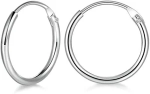 Continuous Hoop Earrings 8mm One Pair Set Sterling Silver 925 Nose Lips Ears - Picture 1 of 4