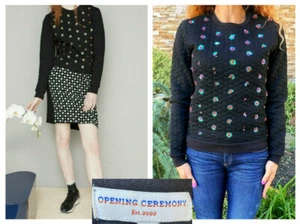 OPENING CEREMONY SPARROW BLACK QUILTED FLORAL EMBELLSIHED SEQUIN SWEATSHIRT S  - Picture 1 of 11