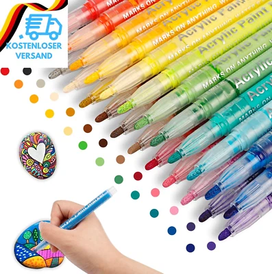 ABEIER Acrylstifte, Farbstifte, Marker Für Steine, Malerei, Glas, Stein, Holz, 24 Farbe