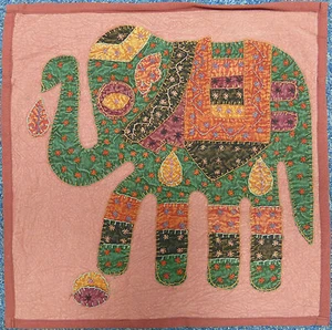 Indian Patchwork Elephant Filled Cushion 16" x 16" - Stonewash Red - Picture 1 of 1