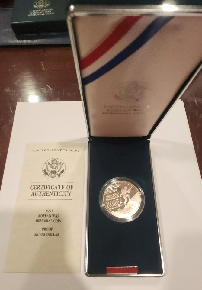 1991 US Mint Korean War Memorial Commemorative Proof Silver Dollar Coin OGP COA - Image 1 of 4