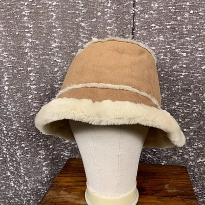 Chapéu balde vintage Talbots feminino tamanho único camurça pele sintética bronzeado hippe sólido boho - Imagem 1 de 4