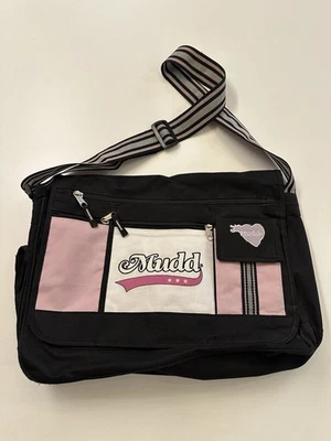 Mochila Bandolera Bandolera de Hombro 16x12x4 Vintage Y2K Mudd Negra Rosa Foto 1 de 4