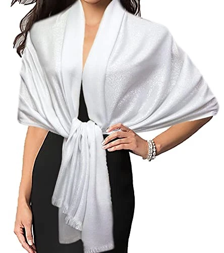  Chales y envolturas de pashmina metálicas brillantes para mujer largas de fiesta blancas/plateadas Foto 1 de 4