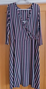 Womens Principles UK 20 Black Pink 3/4 Sleeve Mid Length Stretch Faux Wrap Dress - Picture 1 of 12