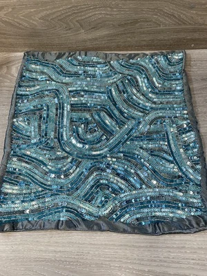 Beautiful Aqua Blue Sequence Throw Pillow Cover 17”x17”-Home Centric Silk Handmd - Image 1 of 4