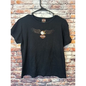 camicia nera harley davidson donna Las Vegas manica corta paillettes cropped xl - Foto 1 di 5