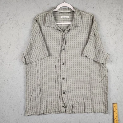 Tommy Bahama Shirt Mens 2XL Gray 100% Silk Geometric Short Sleeve Button Front - Image 1 of 4