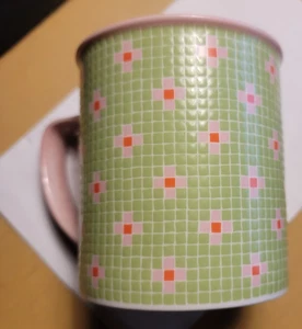 2004 Starbucks Barista Mosaikfliese rosa & grüne Blume 16 Unzen Kaffeetasse Becher - Bild 1 von 2