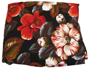 Vtg 4 Yds Red~White~Hibiscus Floral Fabric~Quilting~Retro~Black~Floral~Tropical - Picture 1 of 5