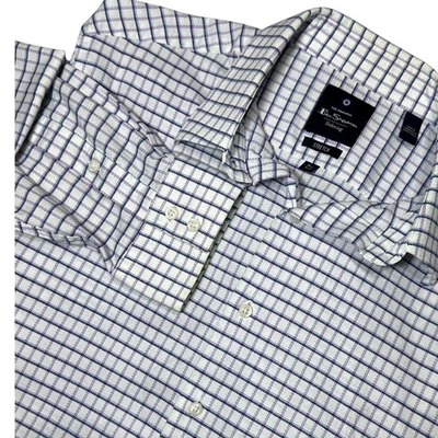 Camisa de vestir Ben Sherman para hombre 16 1/2 sastrería elástica a cuadros rosa y azul Foto 1 de 4
