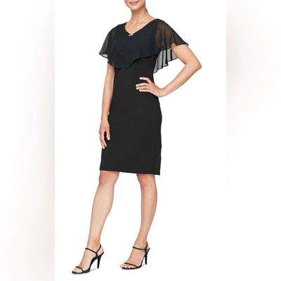 Adrianna  Papell Sheer-Overlay Jersey and Chiffon Sheath Dress, Black, Size 14 - Image 1 of 4