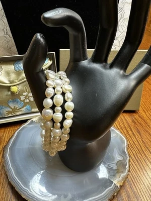 Juego de 3 Pulseras Elásticas HONORA Marfil Perla ¡NUEVAS! Muñeca ajustada de media a grande Foto 1 de 4