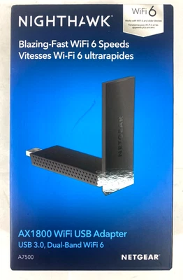 NETGEAR Nighthawk AX1800 Wi-Fi 6 USB 3.0 Adapter, A7500-100PAS - NEW - Image 1 of 3