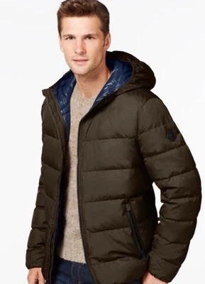 Michael Kors Mens Lightweight Premium Down Jacket Puffer Hood Dark Olive XL $225 - Image 1 of 4