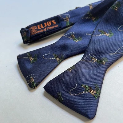 Pajarita ELJOs Universidad de Virginia Seda Repp Pesca con Mosca Bordada Azul Marino Foto 1 de 4