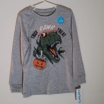 Carter's Boys Long Sleeve Trick"Rarw" Treat Dinosaur NWT Size 5/5A Glow In Dark - Image 1 of 4
