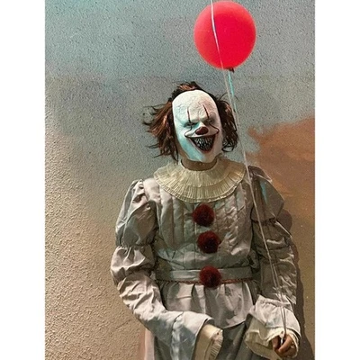 Horror Clown Joker Latex Mask w/Wig Hair For Halloween Costume Cosplay Pennywise - Image 1 of 4