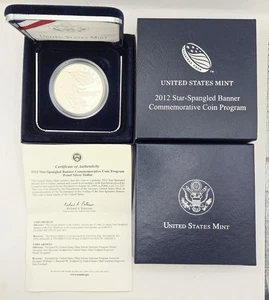 2012-P Proof Star Spangled Banner Gedenkmünze Silber Dollar 1 $ in OGP mit Zertifikat - Bild 1 von 3