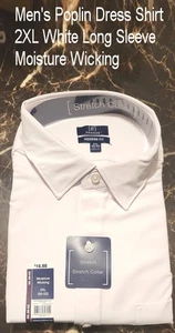 George Men's White Dress Shirt Long Sleeve 2XL Stretch Collar Moisture Wicking - Picture 1 of 7