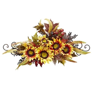 Nearly Natural 4932 Sunflower Swag With Metal Frame Yellow - Picture 1 of 3