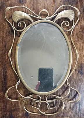 Espelho de parede de latão Art Nouveau 12" vidro chanfrado feito à mão forma livre formato exclusivo - Imagem 1 de 4