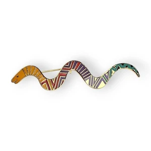 Laurel Burch Snake Brooch Colorful Enamel Gold Plated Multicolor Vintage 3" Long - Picture 1 of 12