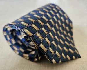 Vintage Debenhams Polyester Krawatte blau & gold geometrisches Muster - Bild 1 von 6