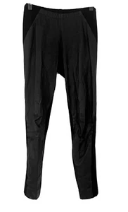 DONNA KARAN Black Stretch Lamb Leather Front Panel Jersey Back Pants Leggings - Picture 1 of 8