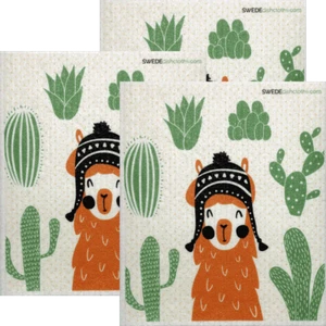 Orange Llama Set of 3 Swedish Dishcloths - Picture 1 of 6