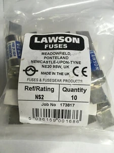 LAWSON Fuse NS2 2A BS88 415V Cartridge Fuse Link JPSF824 VAT Invoice - Picture 1 of 4